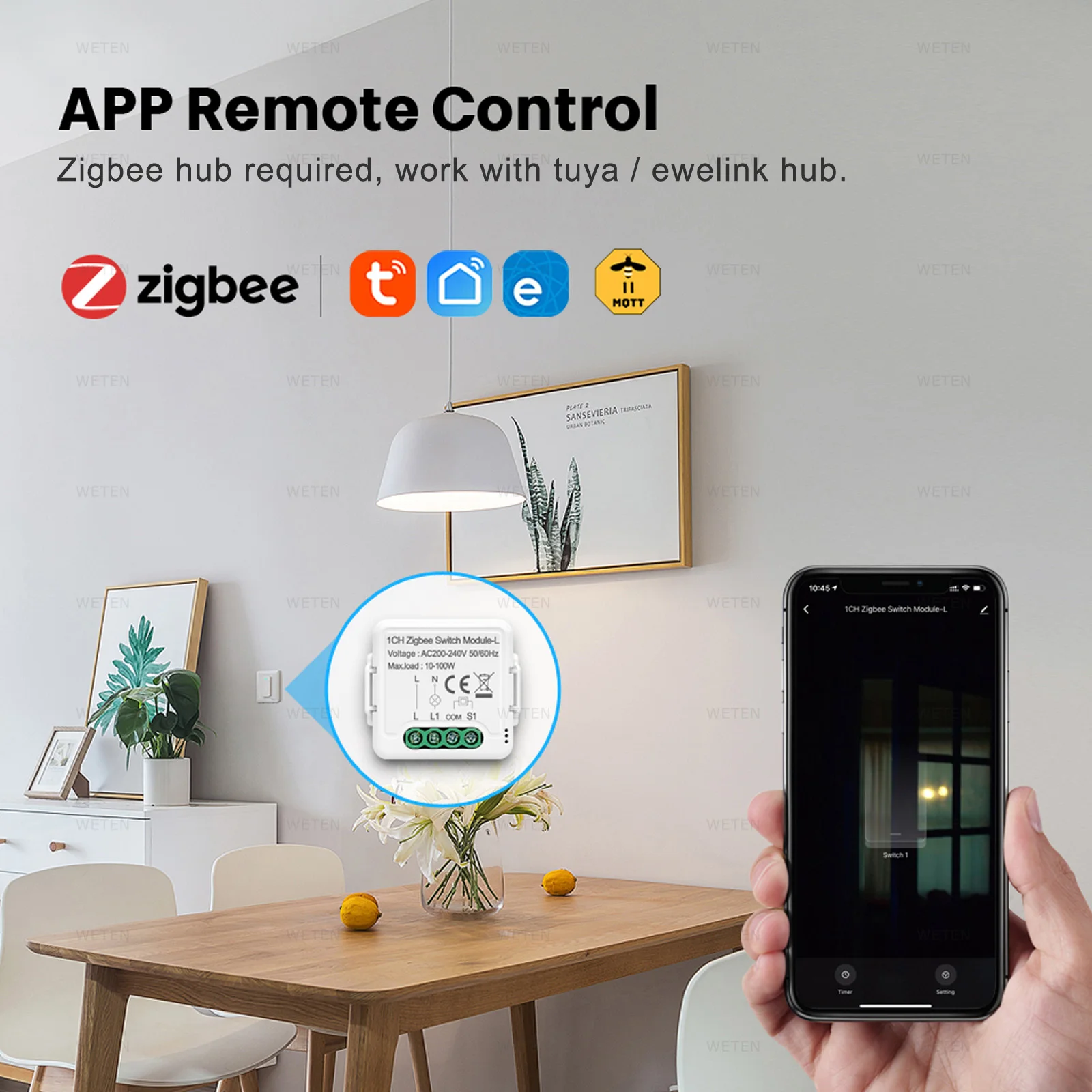 Tuya Zigbee 3.0 Módulo Mini Interruptor de Luz Inteligente Não Neutro Gang Gang Gang Assistente de Apoio Doméstico Via Zigbee2mqtt Alexa Google Home - Image 2