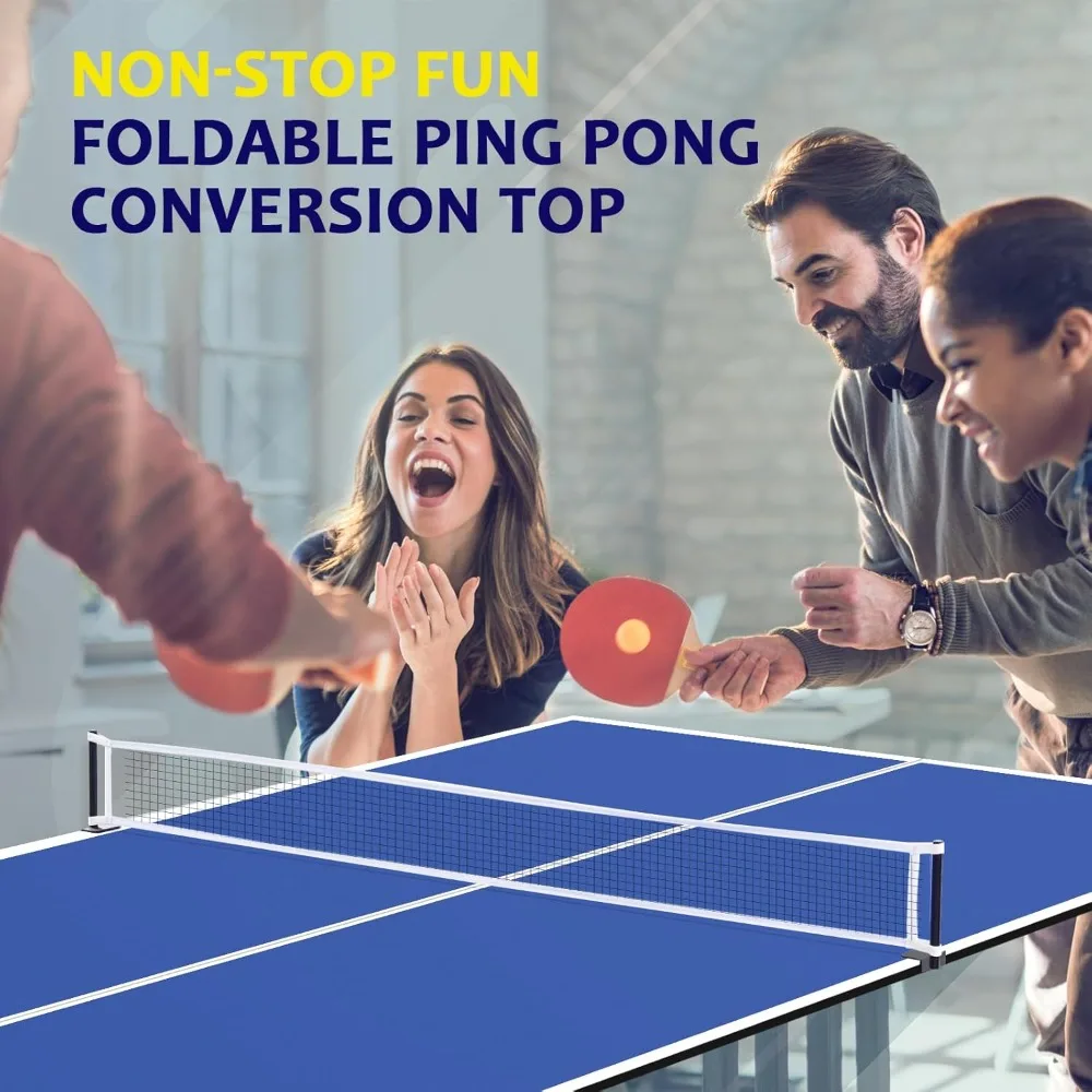Ping Pong Table Top, 84" Mid-Size Foldable Ping Pong Table Topper for Pool Table, Indoor Outdoor Table Tennis Conversion Top w 2