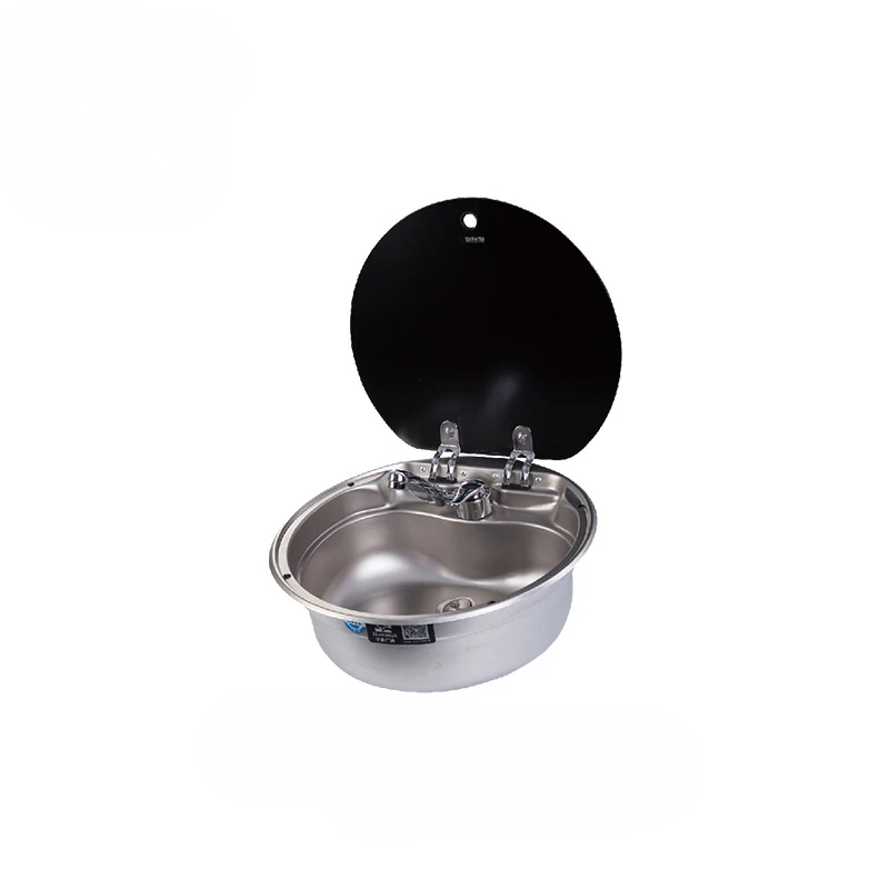 

RV Sinks Round Stainless Steel Vanity Sinks with Tempered Glass Lids Camping Accessories