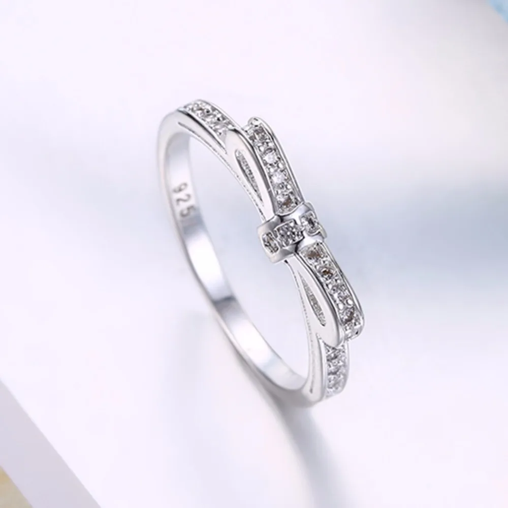 Retre ring CZ Zircon Crystal Bow tie fashion Wedding silver color women Lady Ring jewelry