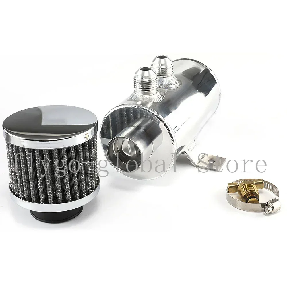 Black silvery Aluminum 10AN Oil Catch Can Reservoir Tank +Breather Filter Baffled Kit