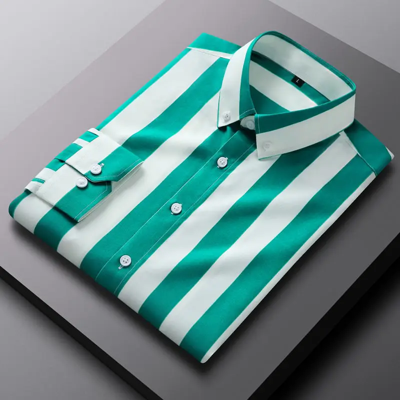 Men Casual Shirts Fashion Lapel Button Loose Korean Striped Shirts Men Autumn Casual Tops