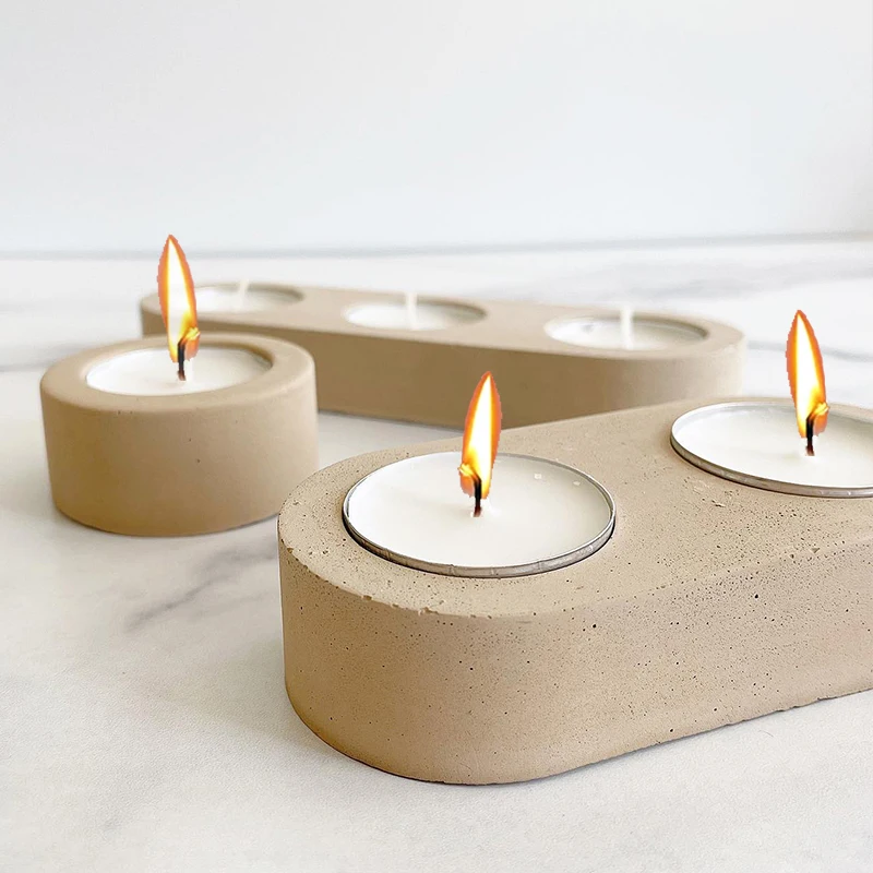 3 Holes Candlesticks Cement Silicone Mold DIY Cement Plaster Round Candle Holder Tray Pottery Mould Home Decor Candle Jar Making silicone mold