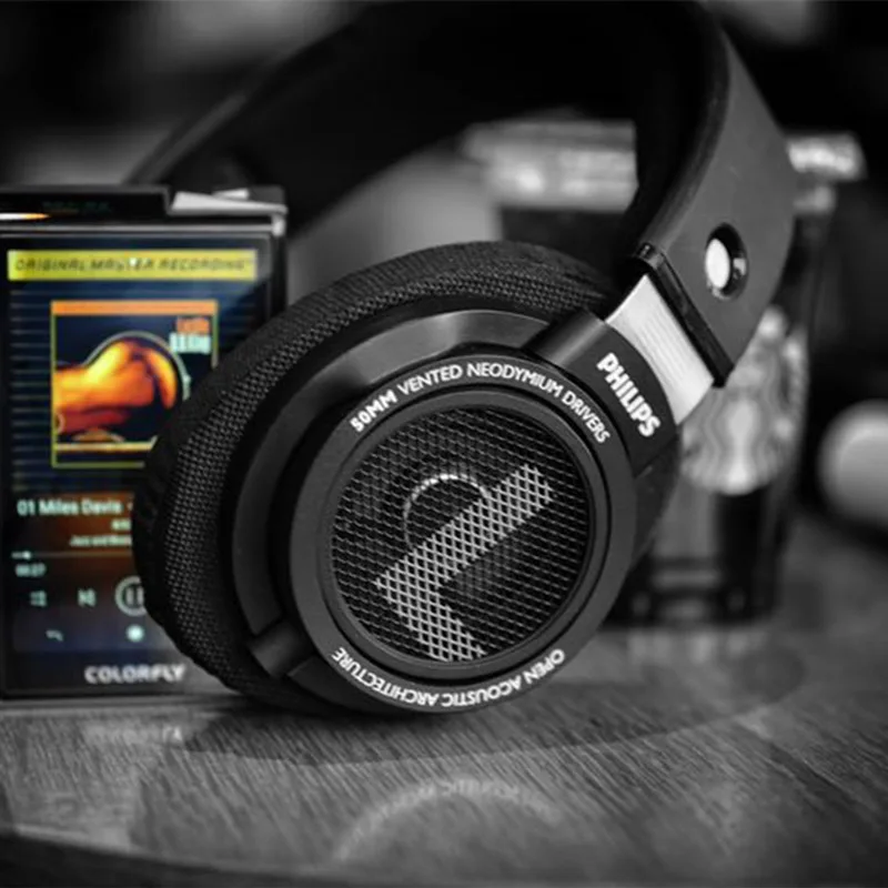 전문가용 HiFi 스테레오 오버이어 헤드셋 필립스 저저항 32옴 휴대폰/노트북으로 쉽게 구동 가능 앰프 필요 없는 음악 헤드폰