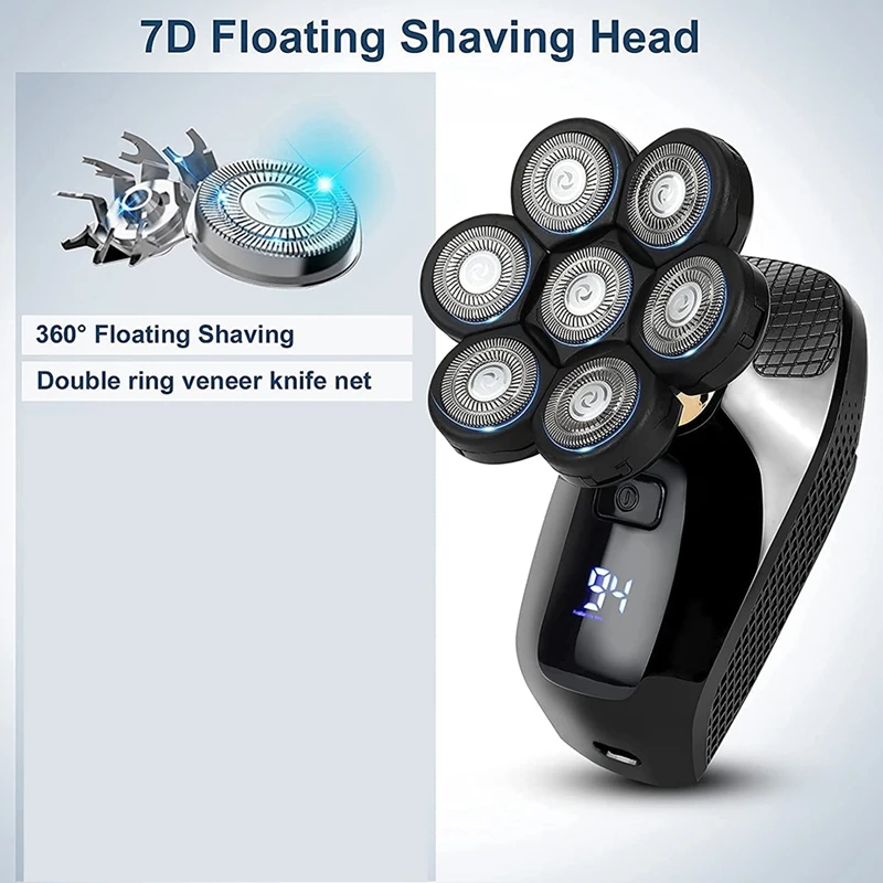 7D Electric Razor For Men, 5 In 1 Head Shavers For Bald Men, Electric Rotary Shaver Waterproof Grooming Kit Cordless