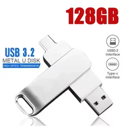 High - Speed 512GB USB 3.2 Dual - Interface Metal Flash Drive - Waterproof Memory Stick (Silver - 128GB)