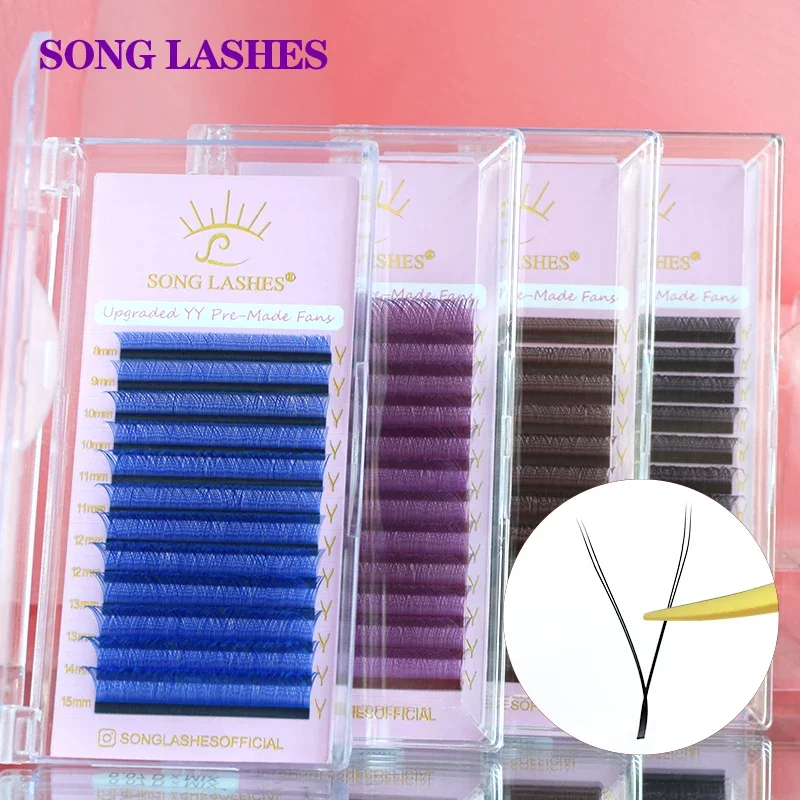 SONG LASHES Colorful Y Shape Lashes Rainbow YY Eyelash Extension Premade Fans YY lash For Eyelash extensions natuhana yy shape eyelash extensions c d curl black brown y lashes premade volume fans individual yy shaped eyelashes supplies