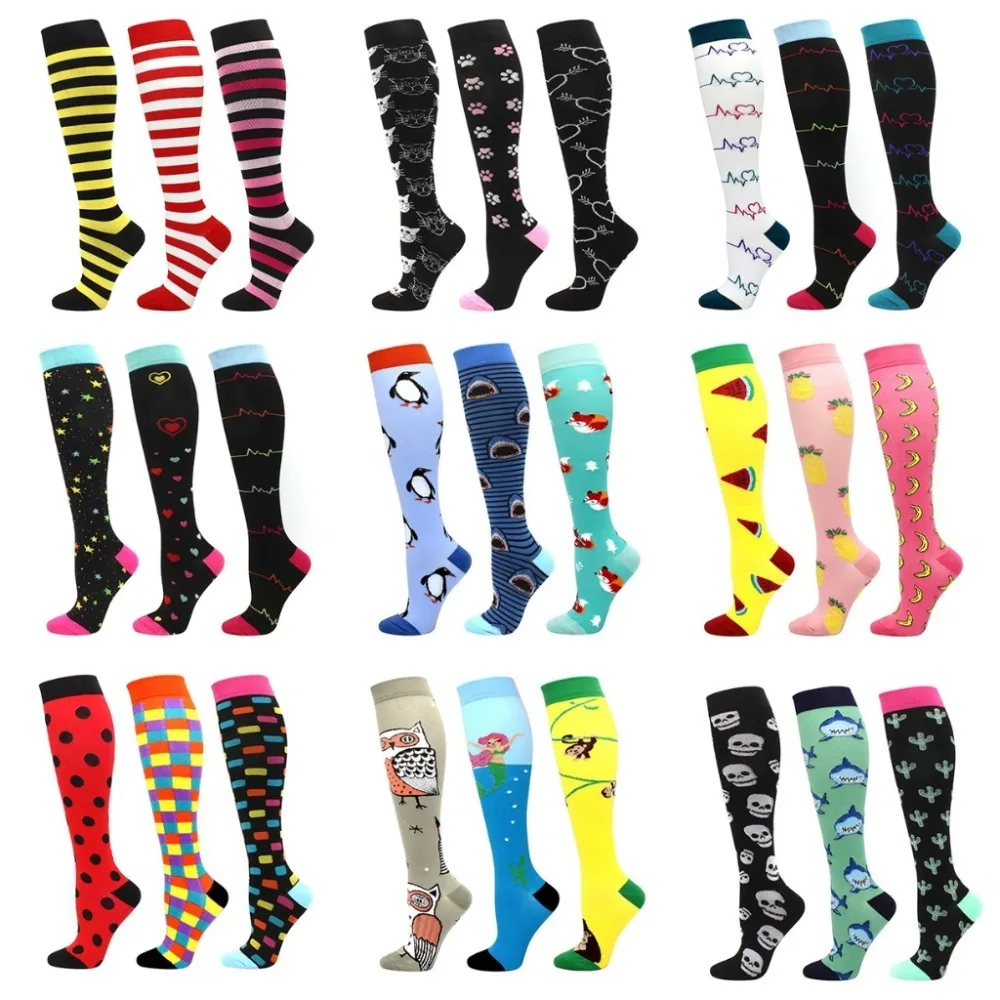 3 Pairs/Pack Compression Socks Knee 20-30mmHg Edema Diabetes Varicose Veins Running Veins Men Women Marathon Socks