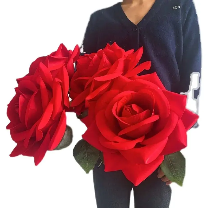 10PCS Hochzeit Dekoration Einzelnen Zweig Samt Riesen Rose Weiche Dekoration Schießen Requisiten Hochzeit Roadmap Große Simulation Blume – Detail 9