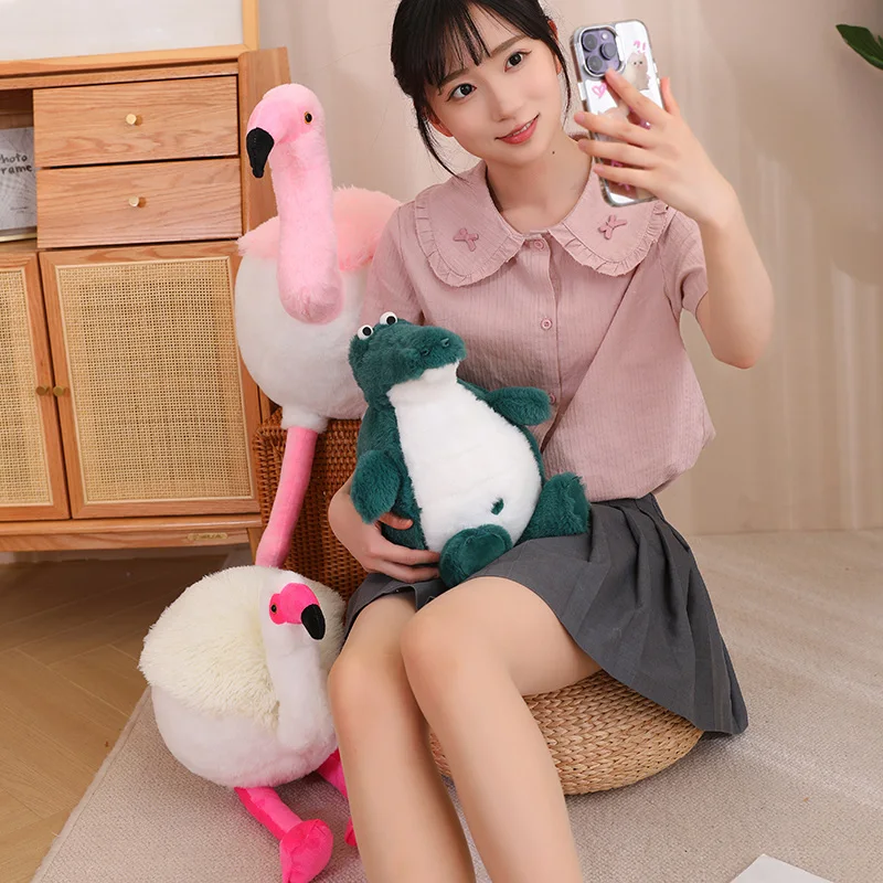 푹신한 플라밍고 봉제 인형, 수면 베개, 귀여운 동물 악어 봉제 인형, 어린이 생일 선물, 3 가지 크기, 인기