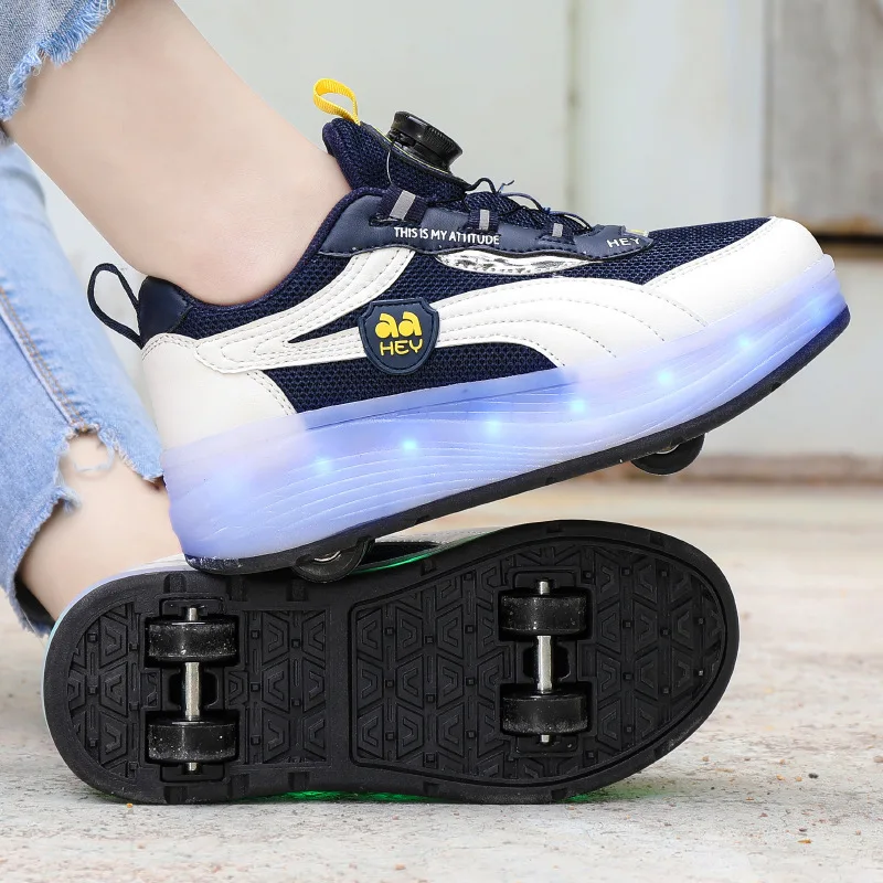 New four-wheel walking shoes LED colorful light shoes charging roller skates children wheel shoes outdoor casual shoes
