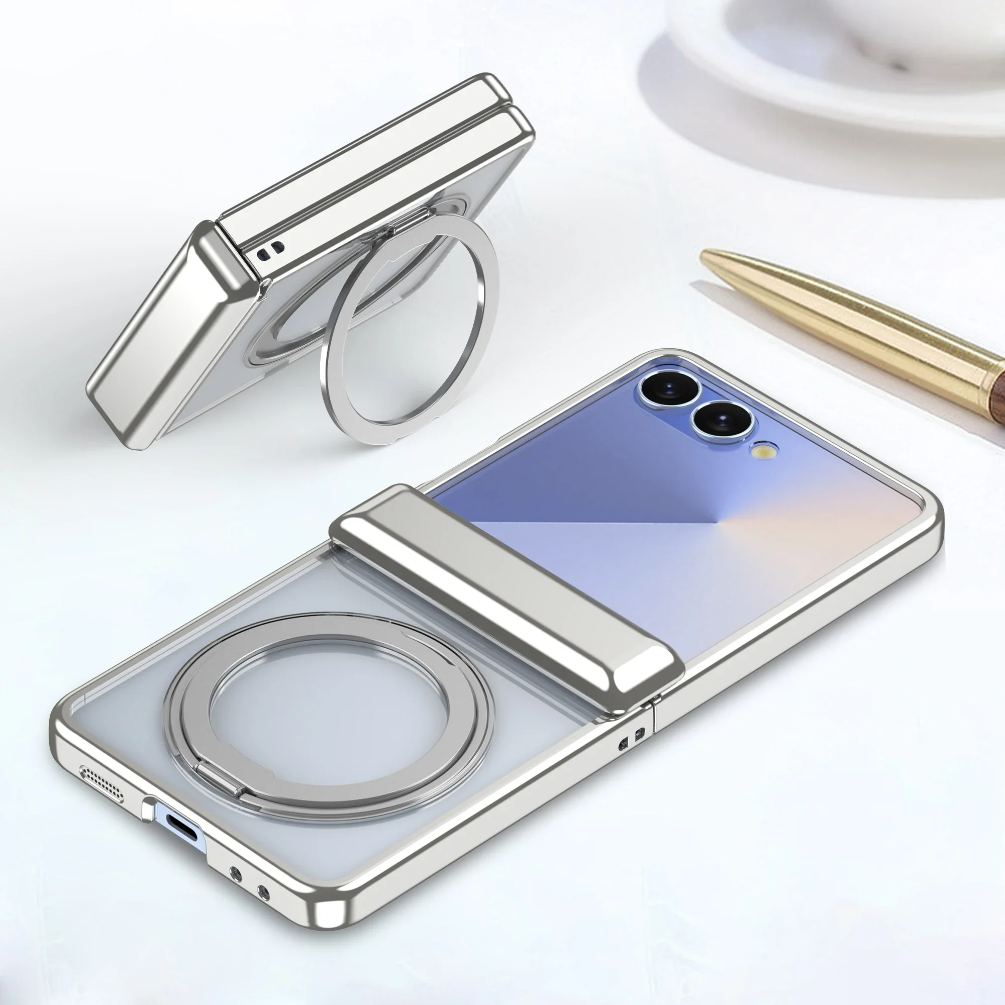 Electroplated Magnetic 360° Rotating Bracket Phone Case with Hinge Protection