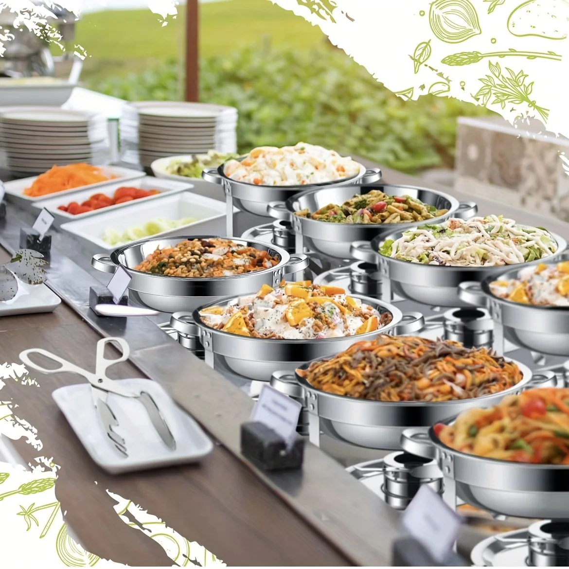 1 Packs Round 5QT Chafing Dish et Set, Food Pans, Water Pan and Fuel Holders for Restaurant Catering Parties Weddings