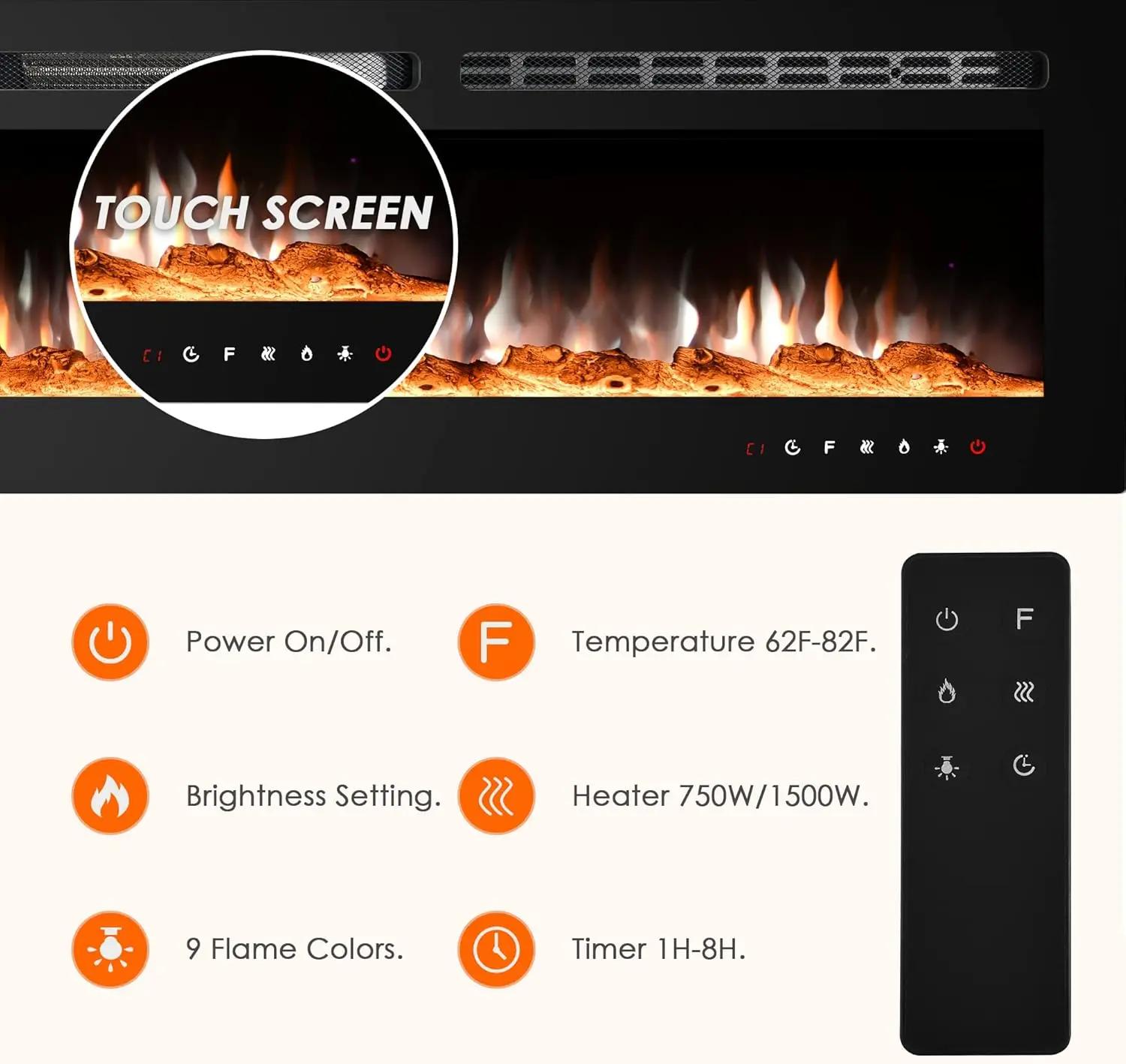 70 inch Electric Fireplace Insert Electric Fireplace Wall Mounted Wall with Remote Control Linear