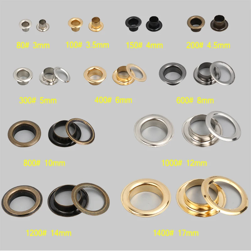 3-10mm 100Sets Metal Eyelet Grommet Round Rings for DIY Leather Craft Bags Bolsas Shoes Tools Clothing Belt Hat Tarp Accessories