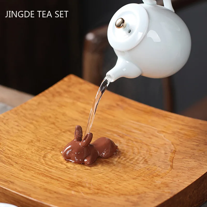 1pc Yixing Handmade Purple Clay Tea Pet Rabbit Statue Tea Figurine Ornament Boutique Tea Table Accessories Home Decoration