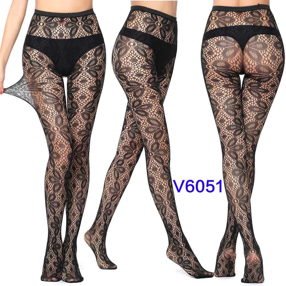 Women's Gothic Lace Fishnet Pantyhose – Seamless Jacquard Weave Garter Stockings