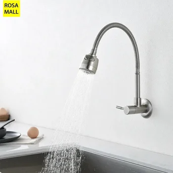 304 Stainless Steel Swivel Single Cold Water Kitchen Bathroom Balcony Vegetable Basin Faucet Bathroom Accessories
