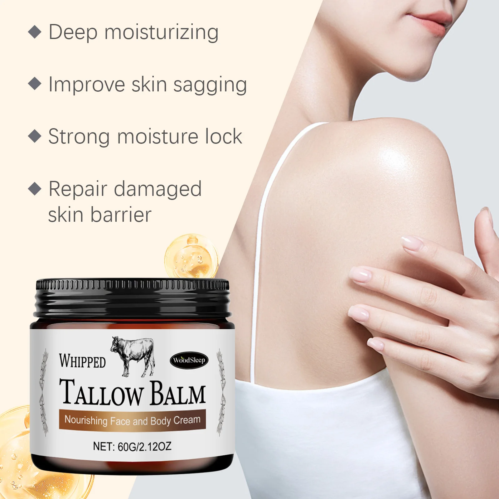 Beef Tallow Moisturizer Cream For Body Mprove Dullness Even Skin Tone Lightening Nourishing Rejuvenating Skin Body Care Product 4