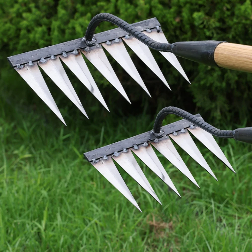 garden hand rake garden hoe garden weeder garden cultivator garden mowing tool gardening hoe weeding rake steel farm tool grasping raking level loosen soil harrow clean leaves collect weeds agricultural tool