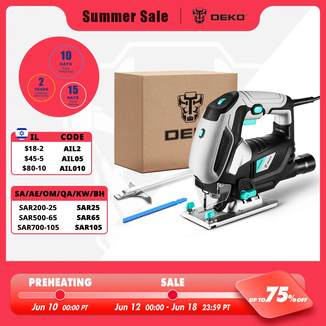 DEKO Jig Saw Variable Speed​ Electric Saw with 1 Piece Blades, 2 Carbon Brushes, 1 Metal Ruler, 1 Allen Wrench Jigsaw Power Tool|Electric Saws| - AliExpress