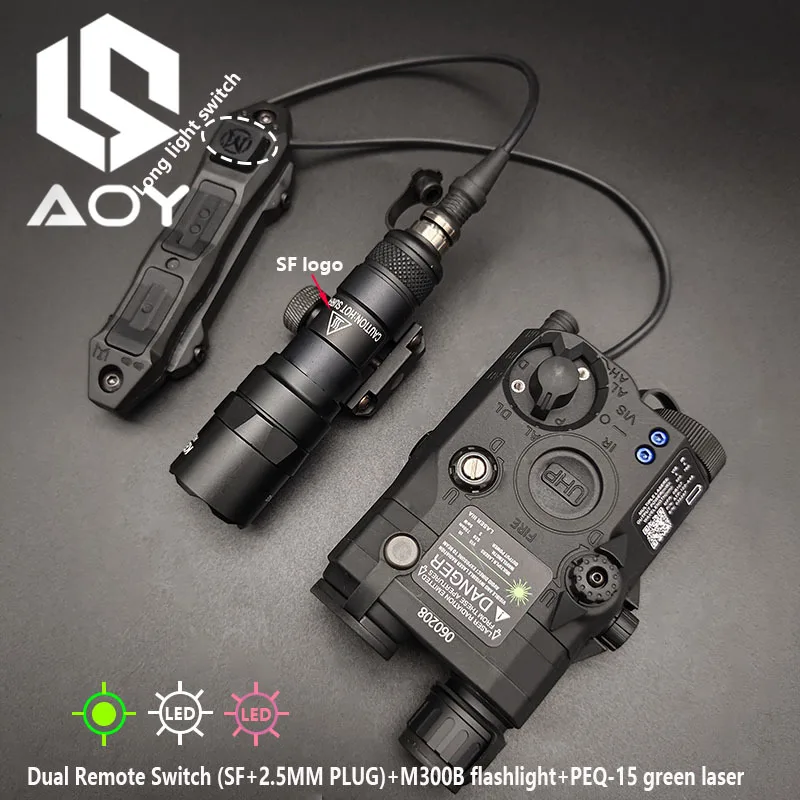 

Tactical PEQ15 Red Green Blue Laser IR Fill Light M600B M300B LED Light With SF/2.5 Dual Remote Pressure Switch 20mm Rail