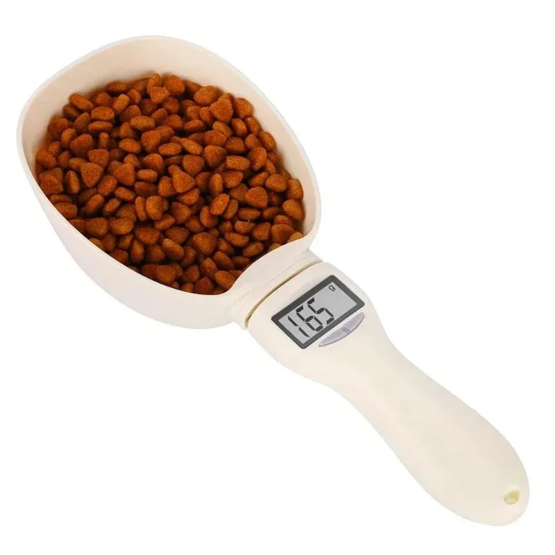 Digital Pet Food Scale with LED Display - Electronic Measuring Scoop for Dog/Cat Feeding, Kitchen Gram/Ounce Converter