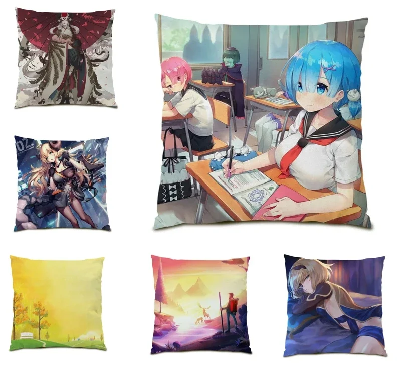 

Kawaii Girl Rem Pillowcases Double Sided Cushion Cover Poster Pillow Cover 45x45cm Square Kids Room Home Decor DF1338