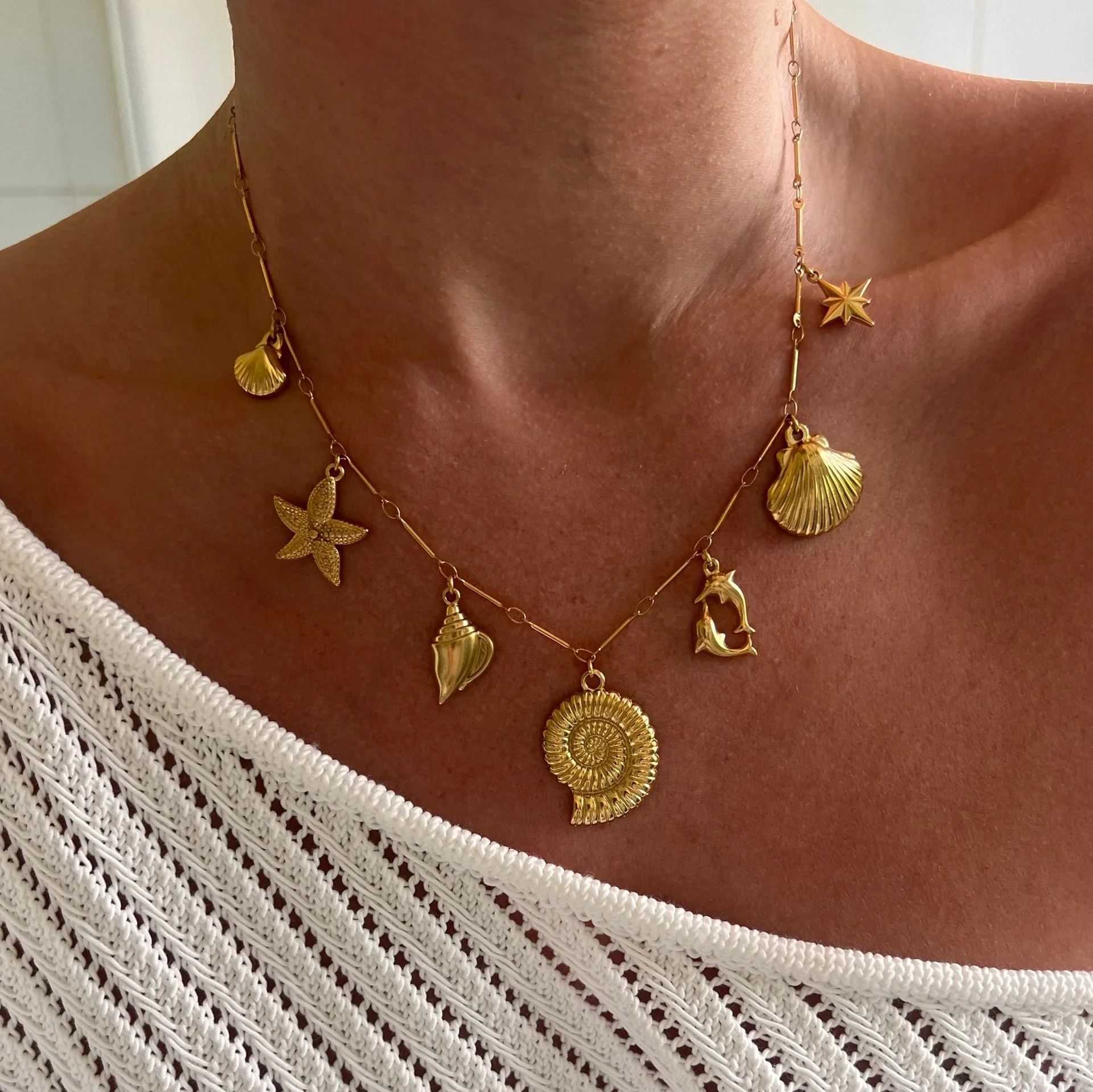 Shell Starfish Pendant Necklace for Women
