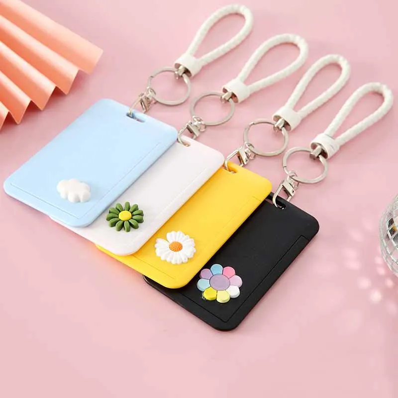 

Flower Credit Bank Card Holder Students Bus Card Case Hand Rope Visit Door Identity Badge Cards Cover For Women Men Pendants