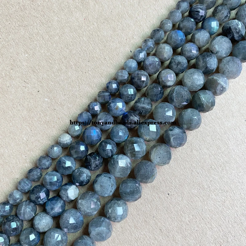 Elegant Grey Labradorite Faceted Round Loose Beads - Semi-Precious Stone, AA Quality, 7 Strand