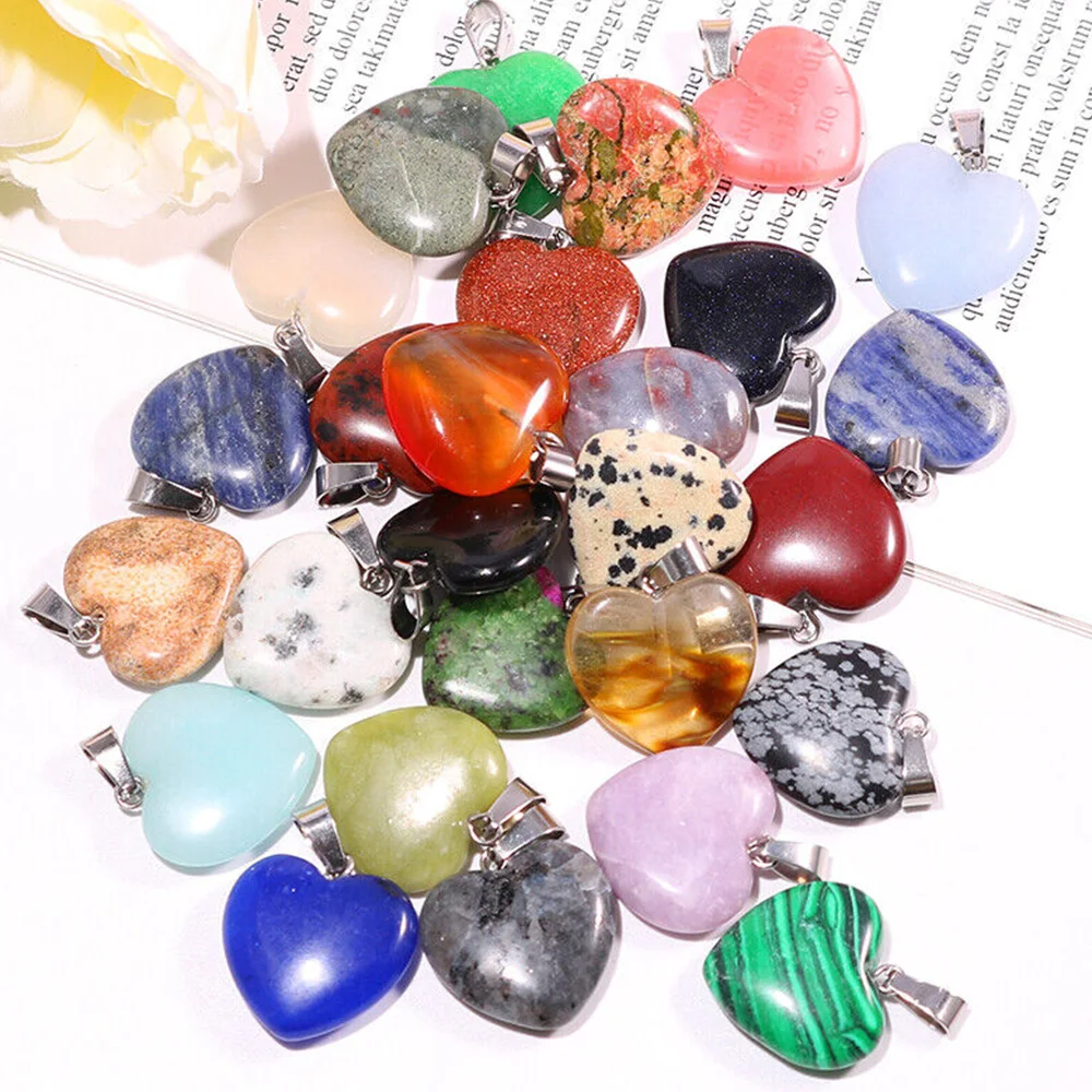 

Wholesale 10pcs/lot Natural Quartz Crystal Heart Agate Stone Pendants Charms for Jewelry Making Fashion Valentine's Day Gift