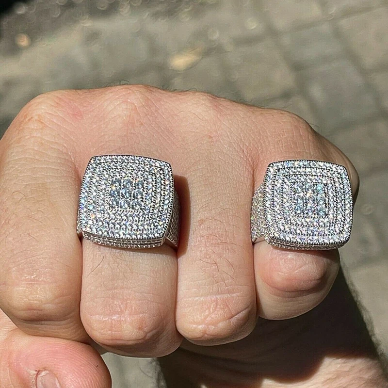 Huitan Wunderschöner quadratischer Ring für Damen/Herren, trendiger Party-Spezialring, luxuriöses Hochzeits-Accessoire, voll glänzender CZ-Schmuck mit Eleganz – Detail 7