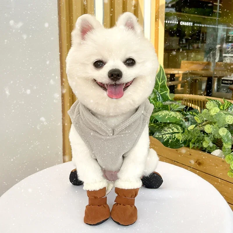 소형견용 겨울 방수 따뜻한 논슬립 스노우 부츠 4개 세트 야외 산책용 강아지 양말 부티 애완견 발 관리