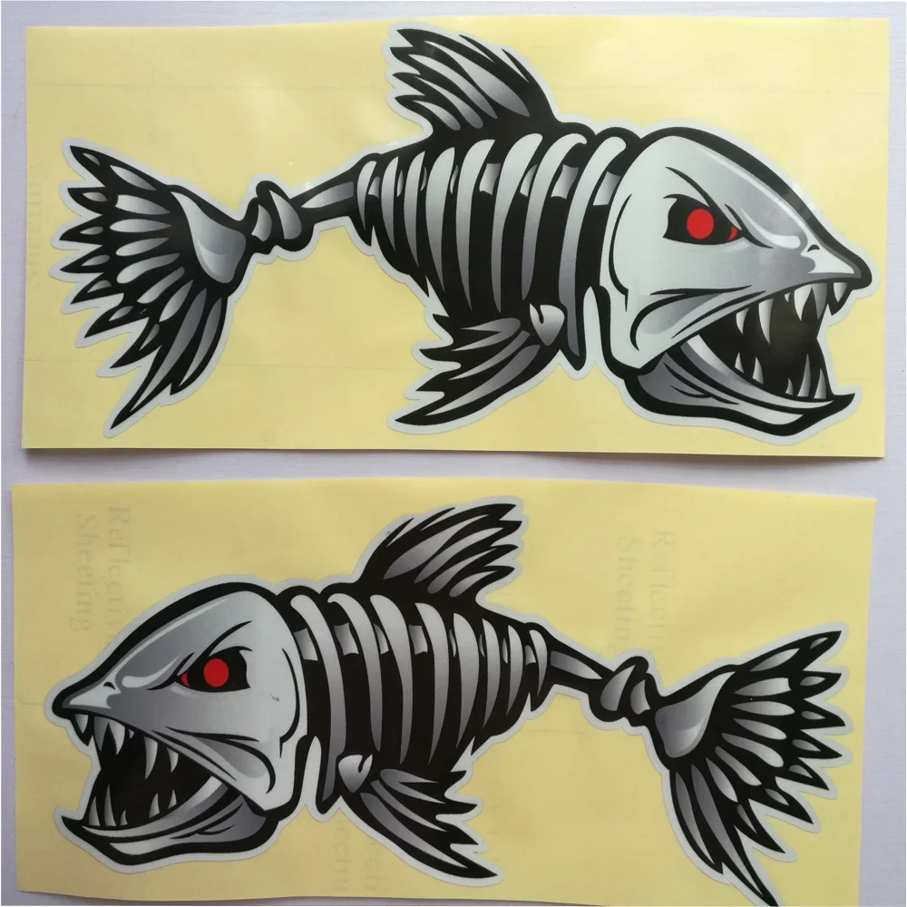 Boat Sticker 2 Pieces/set Scary Fish Skeleton Kayak Canoe Dinghy Marine Car Truck Waterproof