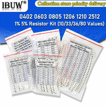 0402 0603 1206 1210 2512 SMD 저항기 키트, 660 개, 720 개, 4000 개, 10K, 200 K, 1K, 1R, 100R, 220R, 1% 5% 개