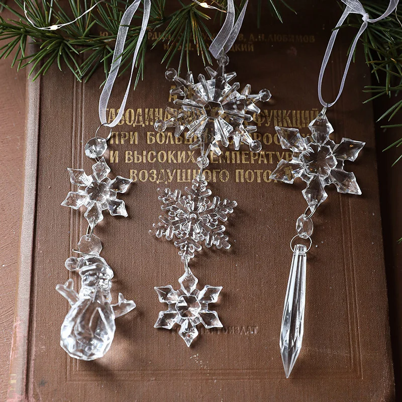 Christmas Tree Decorations Christmas Snowflake Pendant Acrylic Transparent Snowflake Ice Crystal Shape Hanging Drop Xmas Gifts crystal pendant