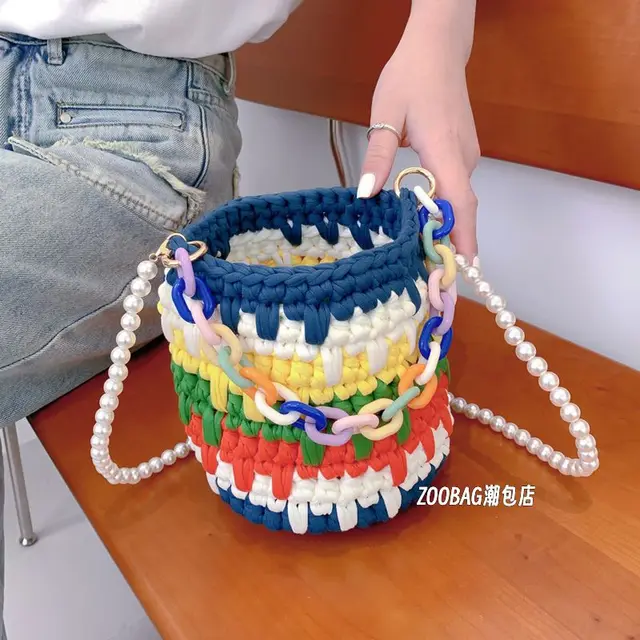 Színes Kézi Szövött Táska Kész Termék Házi Készítésű Diy Anyagcsomag Ajándék Kézitáska A Legjobb Barátnak És Barátnőnek Nyárnak - Image 2