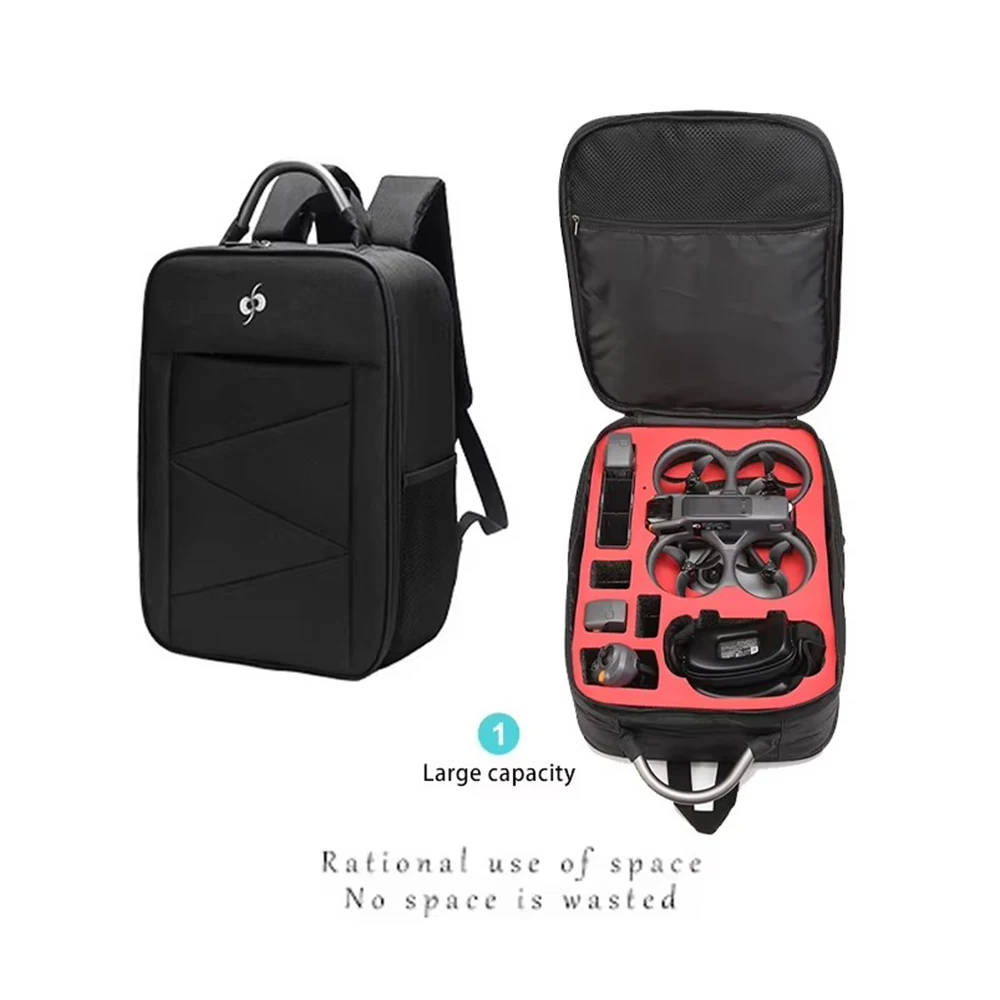 Étui de transport imperméable pour DJI Avata 2 et Avata, avec poignée et fermeture éclair robuste, vue de côté.