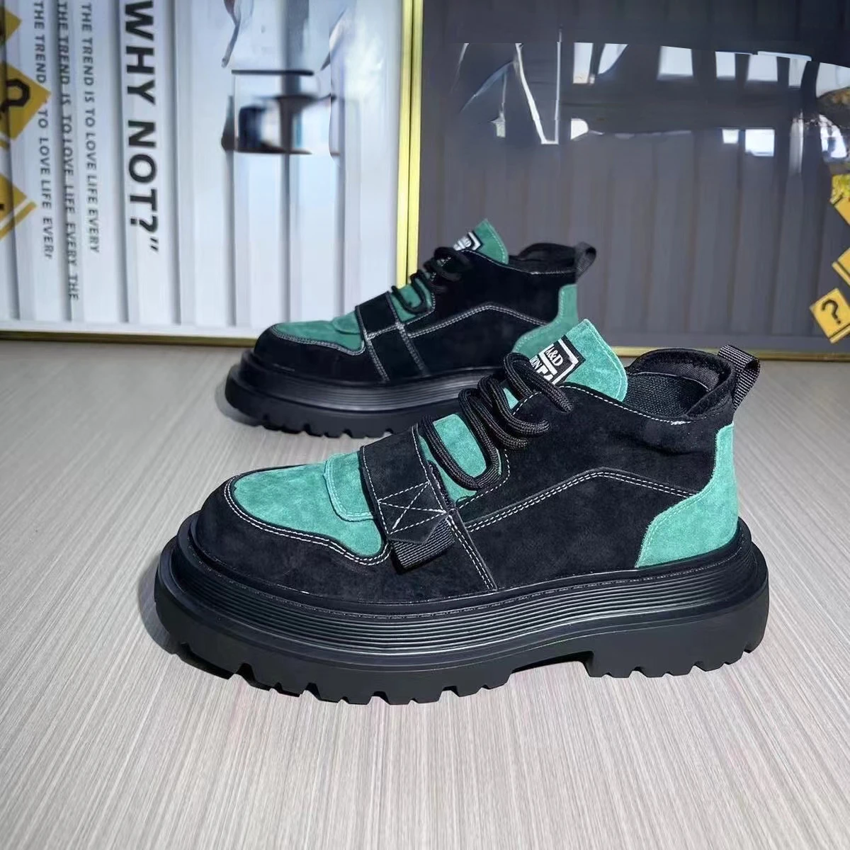 Herbst Neue Marke Color Block Designer Gothic Biker Herren Casual Leder Outdoor Schuhe Stiefeletten für Männer_voghion.com