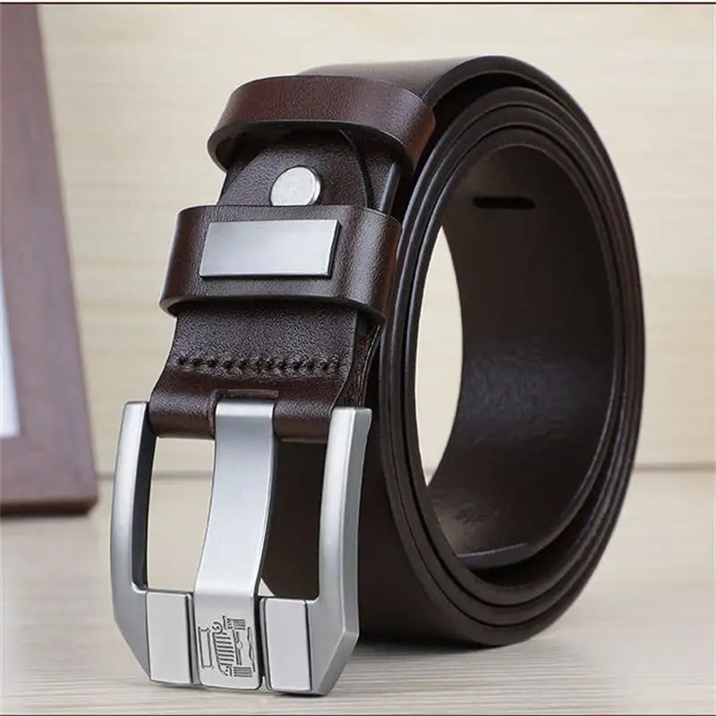 

3.8cm First Layer Cowhide Men's Belt Alloy Pin Buckle Solid Color Leather Business Casual Belt for Men Luxury Waistband
