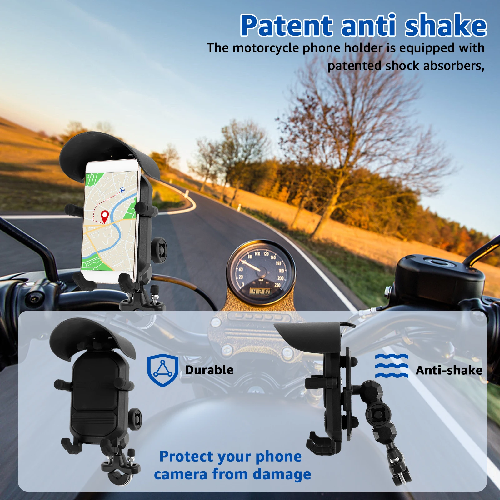 حامل هاتف للدراجة النارية مضاد للاهتزاز، مع نظام ت...