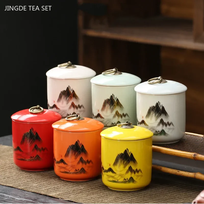 Chinese Ceramic Tea Jar Sealed Tea Storage Tin Portable Moisture-proof Pu 'er Tea Box Tradition Tea Accessories Coffee Container