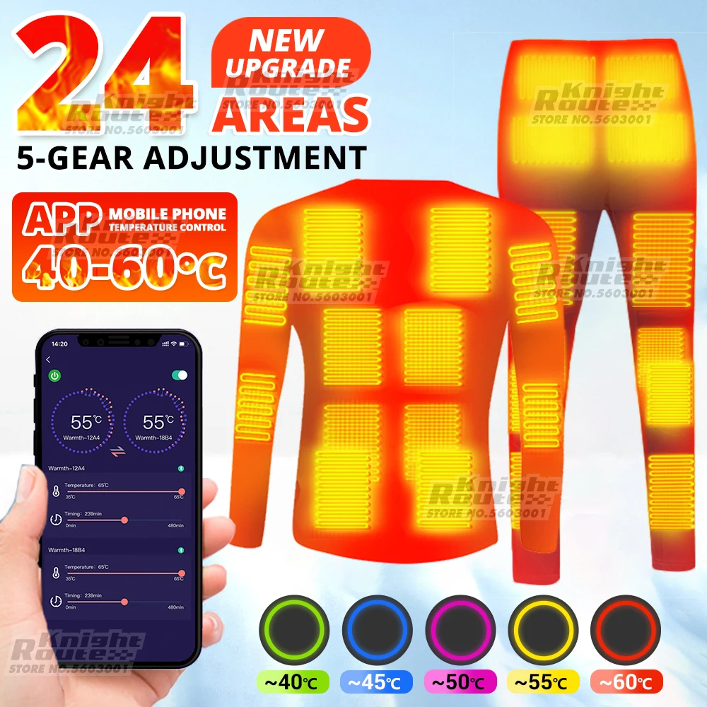 

24 Areas Winter Self Heated Underwear Men's Heated Suit Phone APP Control Temperature USB Thermal Underwear Clothing Camping