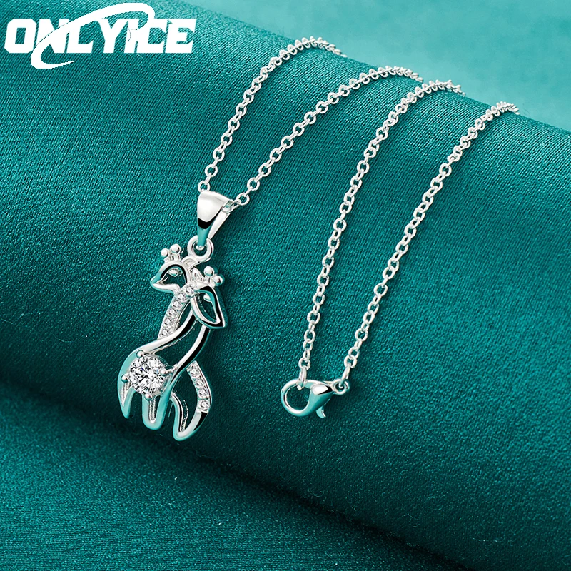 

Cute 925 Sterling Silver Necklace For Women Man Wedding 16-30 Inch Zircon Two Giraffes Pendant Fashion Jewelry Christma Gifts