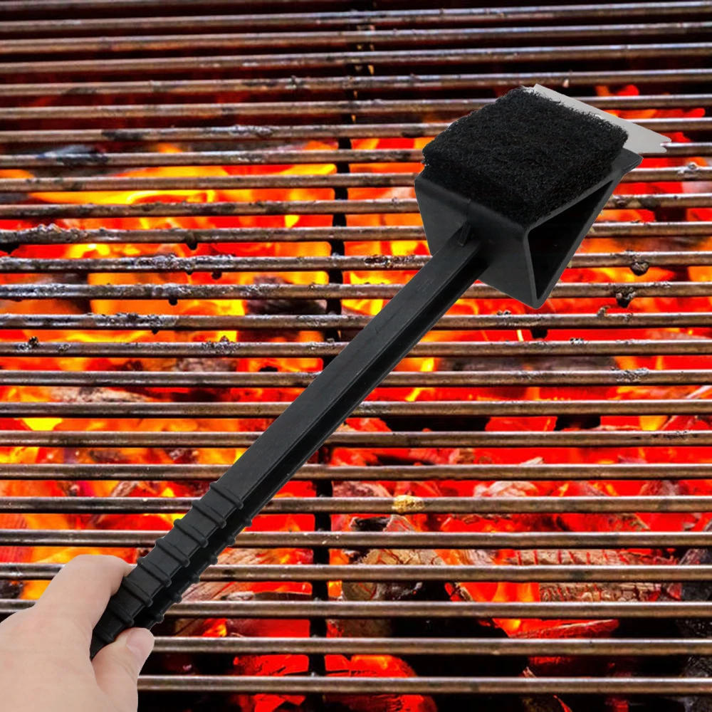 HILIFE BBQ Cleaning Brush 3 in 1 Corner Copper Wire Brush Barbecue Grill Oven Cleaning Copper Wire Sponge Shovel Long Handle