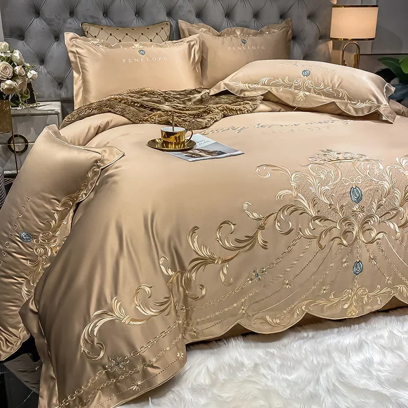 European-Style Bed Sheet Four-Piece Set 100 Cotton High-End Atmospheric Ice Silk Quilt Cover Pure Cotton Bedding 5