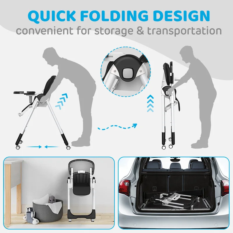 8-Position Adjustable Baby High Chair with 4-Recline Seat,