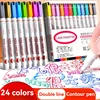 Double Line Outline Pens 12/24 Colors Self-Outline Metallic Markers Glitter Writing Drawing Pen for DIY Art Crafts Scrap Booking 1