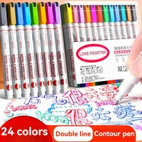 Double Line Outline Pens 12/24 Colors Self-Outline Metallic Markers Glitter Writing Drawing Pen for DIY Art Crafts Scrap Booking 1
